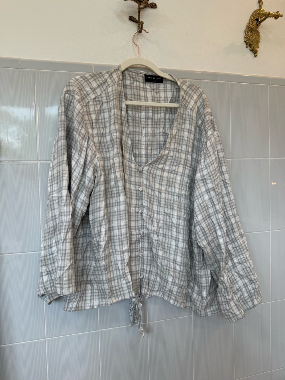 Lane Bryant Gray and White Plaid Shirt